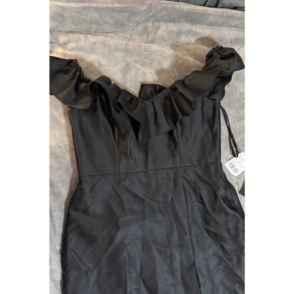 NWT Alfred Sung Black Gown SZ 14 R Women Off Shoulder Ruffle Neck Satin Trumpet - Picture 10 of 14
